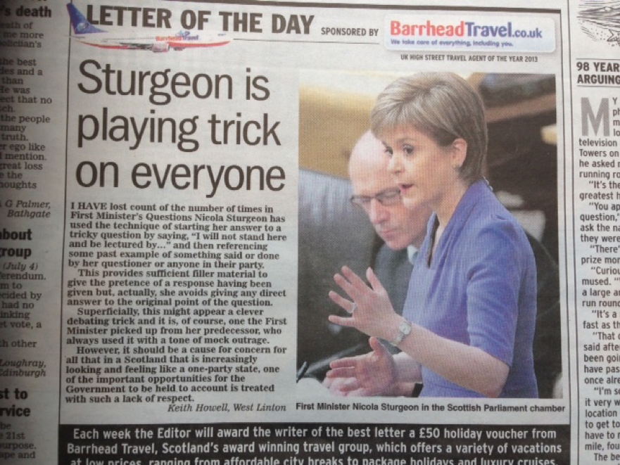 Sturgeon is playing trick on everyone – Scottish Daily Express 8th June 2015